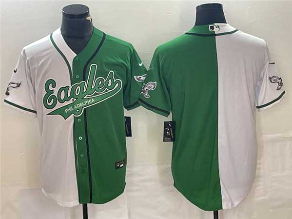 Men's Philadelphia Eagles Blank Green White Split Cool Base Baseball Limited Jersey